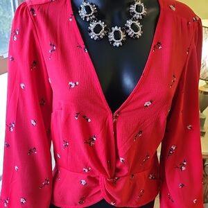 Elegant Red Floral Women's Top